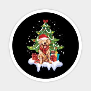 Merry Christmas Tree With Golden Retriever Dog Magnet